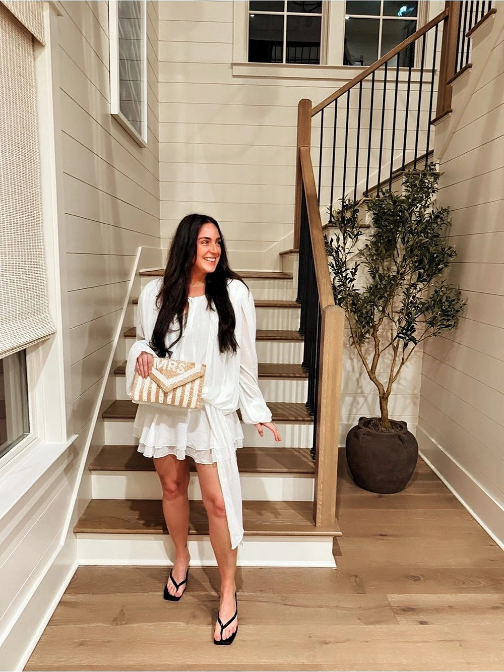 Lioness Venice Tie Front Ruffle Long Sleeve Dress White